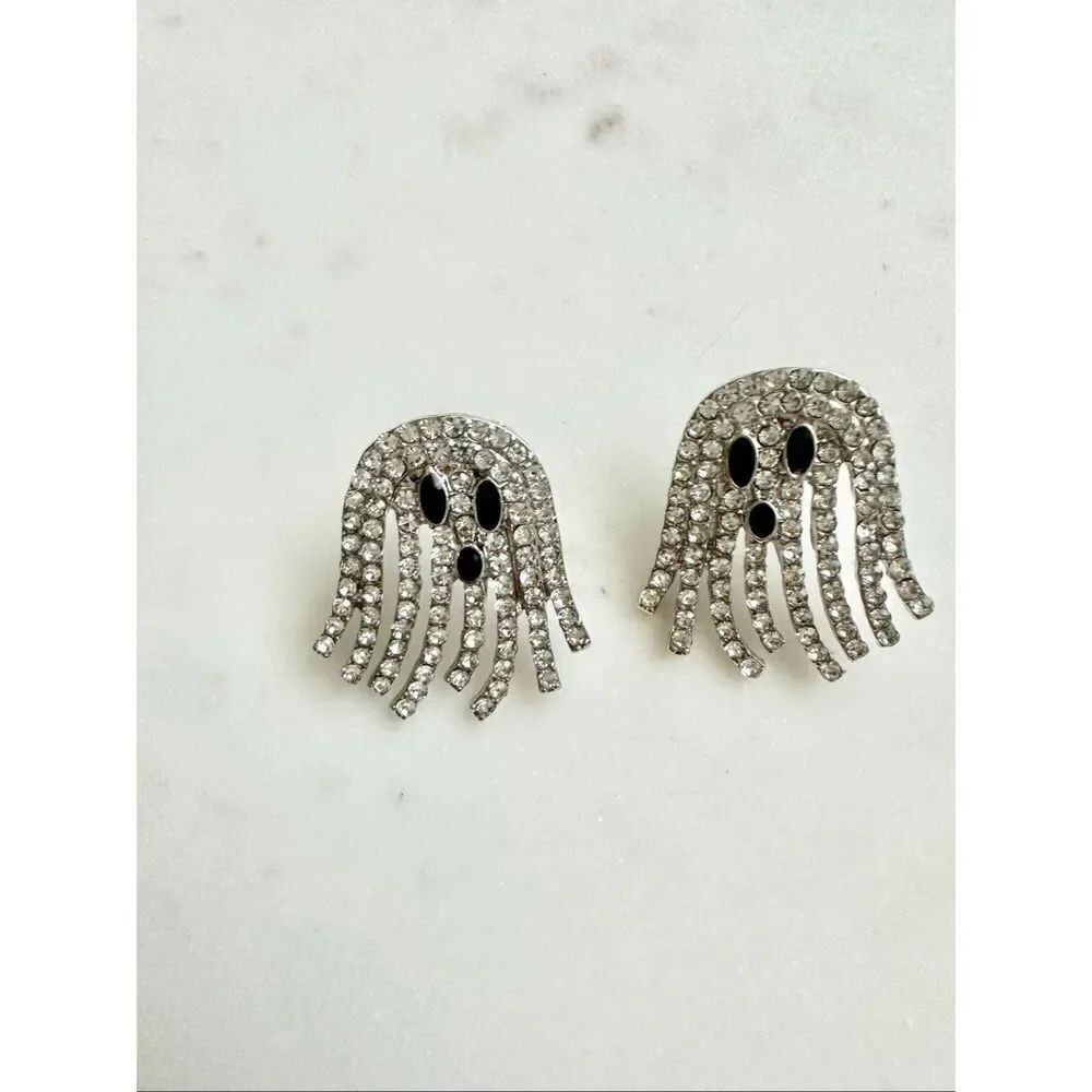 Sparkly ghost rhinestone Halloween earrings